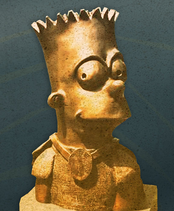 A bronze statue of the cartoon character Bart Simpson.